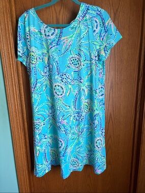 NWT Lilly Pulitzer Kimi T-Shirt Swing Dress in the "Bermuda Blue Turtle" print.